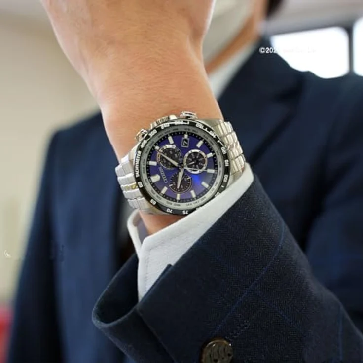 Citizen Watch CB5874-81L, Eco-Drive Chronograph mit blauem Zifferblatt, Silber Edelstahlarmband, Funksteuerung, Stoppuhr und Alarm – Bild 5