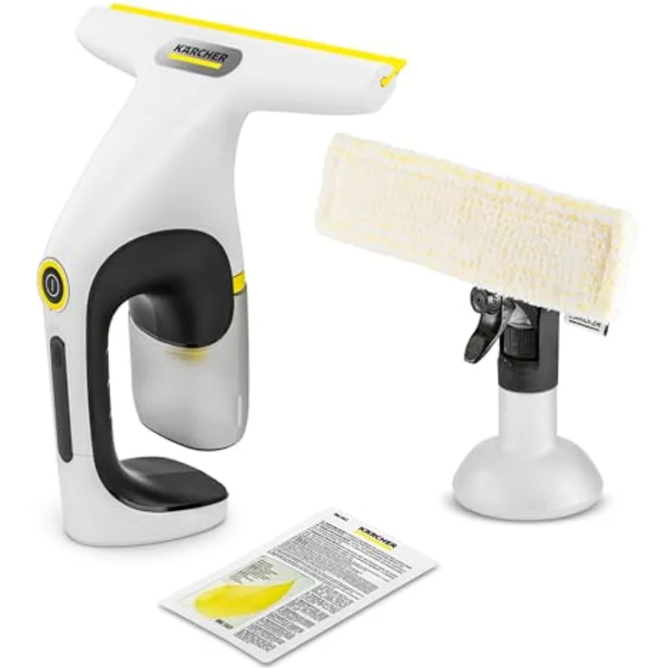 Kärcher WV 1 Compact Care, Akku-Fenstersauger mit 25 min Akkulaufzeit, 100 ml Schmutzwassertank, Weiß, mit USB-C-Port, Mikrofaser-Wischbezug und 20 ml Fensterreiniger