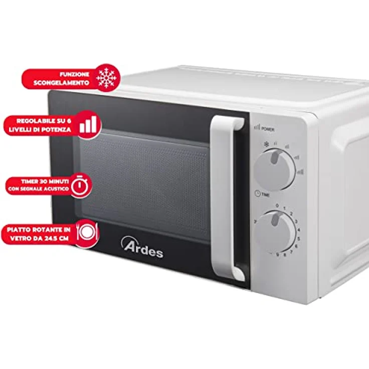Ardes Mikrowellenherd AR6520, 20 Liter, 700W, 6 Leistungsstufen, Garmodi, Timer, Innenbeleuchtung, Drehteller – Bild 4