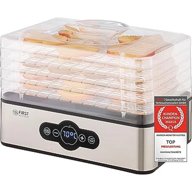 TZS First Austria Dörrautomat | Dörrgerät für Obst, Kräuter, Pilze & Fleisch | digital mit Timer & Temperaturregler 35-70°C | 5 Etagen, Einlageböden aus Kunststoff BPA frei, Dörrapparat mit Zeitschaltuhr – Bild 1