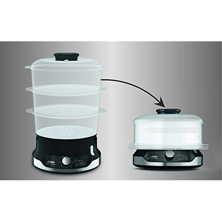 Tefal Ultracompact VC2048 Dampfgarer, 3 Garbehälter, 800 Watt, 9 Liter Fassungsvermögen, Reisbehälter, schwarz – Bild 4