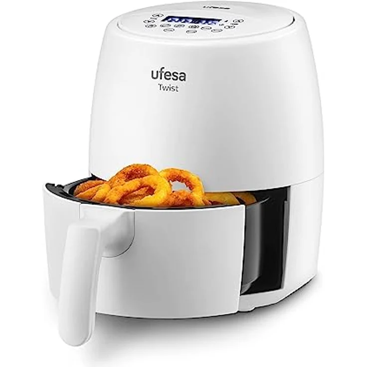 Ufesa Twist Heißluftfritteuse klein ohne Öl, 2L, Airfryer mit 6 Programme, 1200w, Zeitchaltuhr, Temperatur 80ºC bis 200ºC, BPA-Frei, Antihaftbeschichtung, Cool-Touch, Weiß – Bild 1
