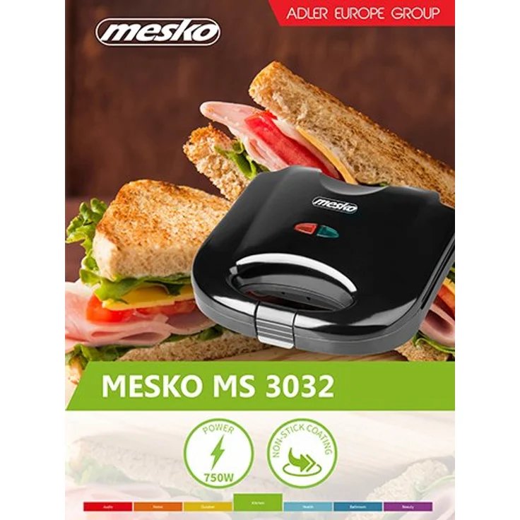 Mesko Sandwich-Maker 750 W, Schwarz, Mehrfarbig, Einheitsgröße – Bild 10