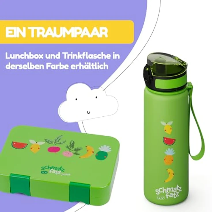 Klarstein Schmatzfatz Trinkflasche, 500 ml Kinderflasche mit auslaufsicherem 1-Klick-Verschluss und BPA-freiem Tritan, sportliches Design – Bild 7