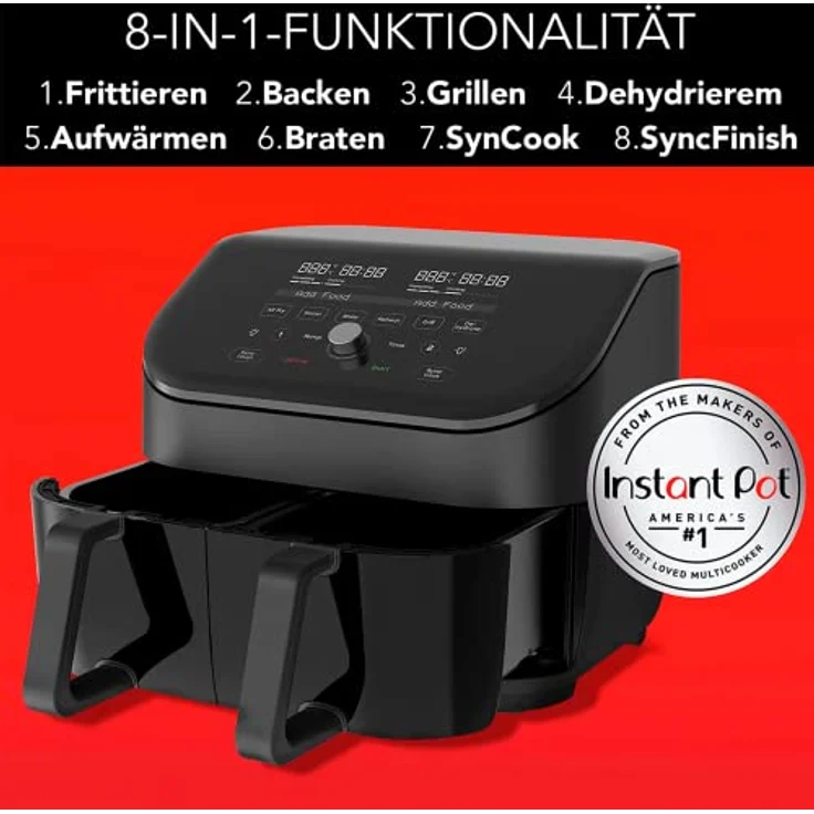 Instant Vortex Plus Doppelkorb mit ClearCook - 7.6L Digitale Heißluftfritteuse, Schwarz, 8-in-1 Smarte Programme - Fritieren, Backen,Braten, Grillen, Dehydrieren, Aufwärmen, XL Kapazität -1700W – Bild 2