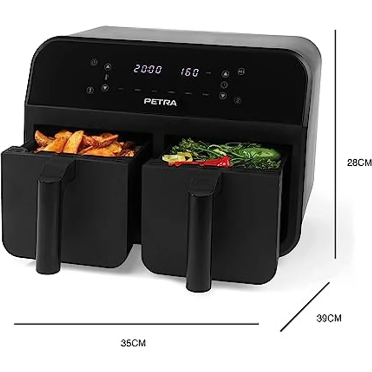Petra PT4750BLKVDE Heißluft-Fritteuse, XXL 7,4L, 2400W Fritteuse mit 2 herausnehmbaren Frittierkörben mit Antihaftbeschichtung, 6 Kochfunktionen mit Sync & Match, 3,7 l pro Schublade, Schwarz – Bild 5