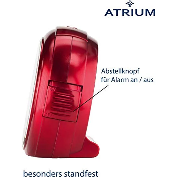 Atrium A240-1, Analog Quarz Wecker ohne Ticken, Rot Metallic, mit Licht und Snooze-Funktion – Bild 4