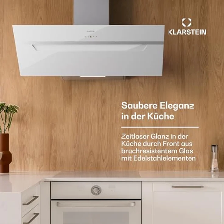 Klarstein Dunstabzugshaube 90cm, Abluft/Umluft mit Aktivkohlefilter & LED-Beleuchtung, 305m³/h Luftstrom, Wi-Fi, Leise Schräghaube, Dunstabzugshauben 90 cm – Bild 2