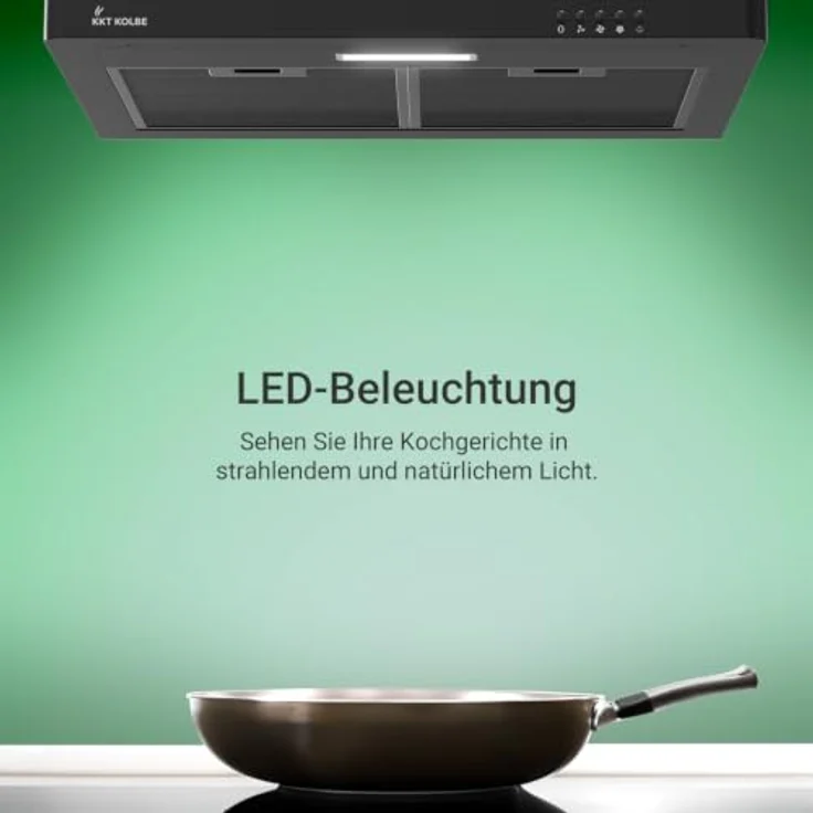 KKT KOLBE Dunstabzugshaube DELTA350S, 60 cm schwarz, Umluft/Abluft mit LED-Beleuchtung, druckknopf Bedienung, 3 Leistungsstufen, inkl. Aktivkohlefilter – Bild 2