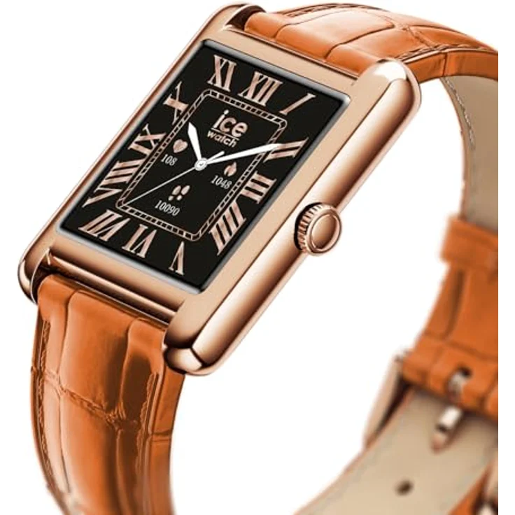 ICE-WATCH Ice smart TKS 2.0, Rose-Gold verbundene Uhr für Damen mit 1,41 Zoll Touchscreen, schwarzem Zifferblatt und Braun-Lederarmband, Bluetooth, Herzfrequenzmesser, 5 bar wasserdicht, 025383 – Bild 3