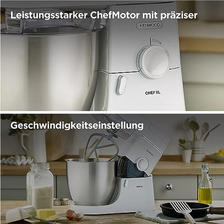 Kenwood Chef XL KVL4101W Küchenmaschine, 6,7 l Edelstahl Schüssel, Interlock-Sicherheitssystem, 1200 Watt, inkl. 3-Teiligem Patisserie-Set und Zweitschüssel, Weiß – Bild 4