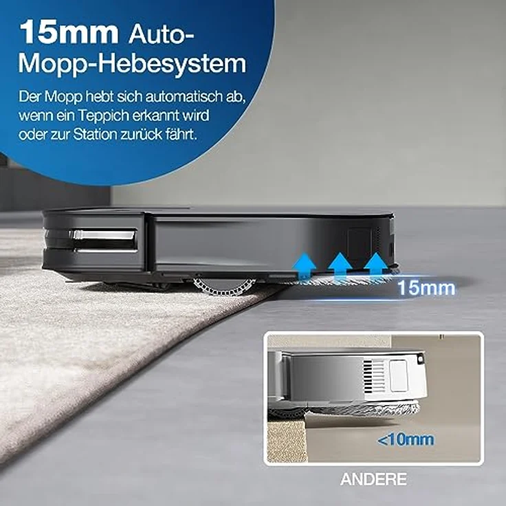 ECOVACS DEEBOT X2 OMNI Saug- und Wischroboter mit All-in-One OMNI Station, 8.000 Pa Saugkraft, schlankes & eckiges Design, 15mm Mopp-Hebesystem, Heißwasser-Moppreinigung, KI-gestützte Navigation, YIKO – Bild 3