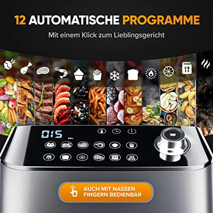 Dripl Heißluftfritteuse 5,7L, XXL Fritteuse mit LCD Touchscreen, AirFryer mit 12 Programmen, Kompakte Heissluftfriteuse mit Digitalem Display, Energieeinsparung, Vorheizen & Warmhalten, ohne Öl – Bild 3