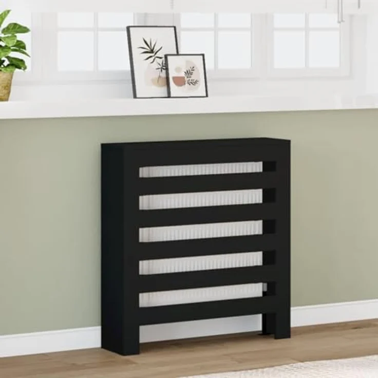 vidaXL Heizkörperverkleidung, Schwarz, Holzwerkstoff, 78x20x82 cm mit modernem Latten-Design – Bild 2