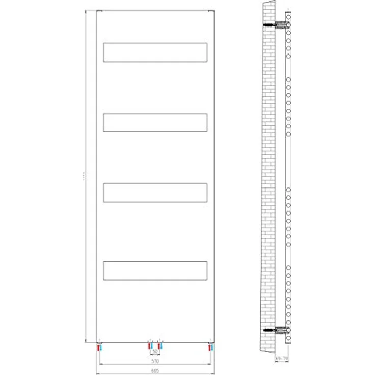 Schulte EP170060 04 Bad-Heizkörper Turin, 170 x 60 cm, 620 Watt Leistung, Mittelanschluss und beidseitig von unten, Alpinweiß, Handtuchhalter-Funktion – Bild 5