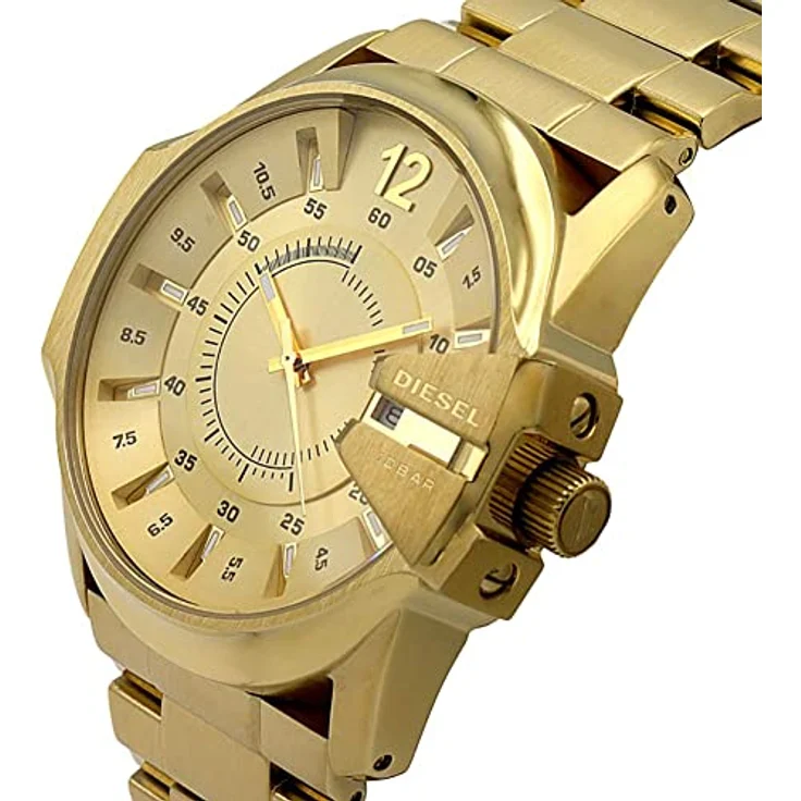Diesel Herrenuhr Master Chief, DreizeigerDatumswerk, 45 mm goldenes Edelstahlgehäuse mit Edelstahlarmband, DZ1952 – Bild 4