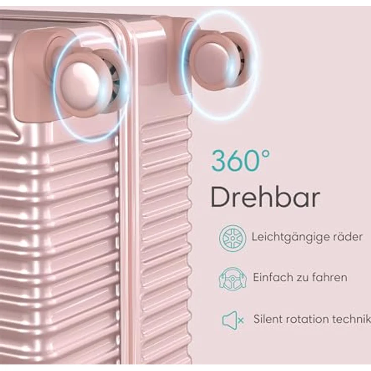 Voyagoux Hartschalenkoffer 113L, groß mit TSA-Schloss, 4x 360° Rollen, ABS, robust und leicht, 75x47x29cm, Roségold – Bild 5