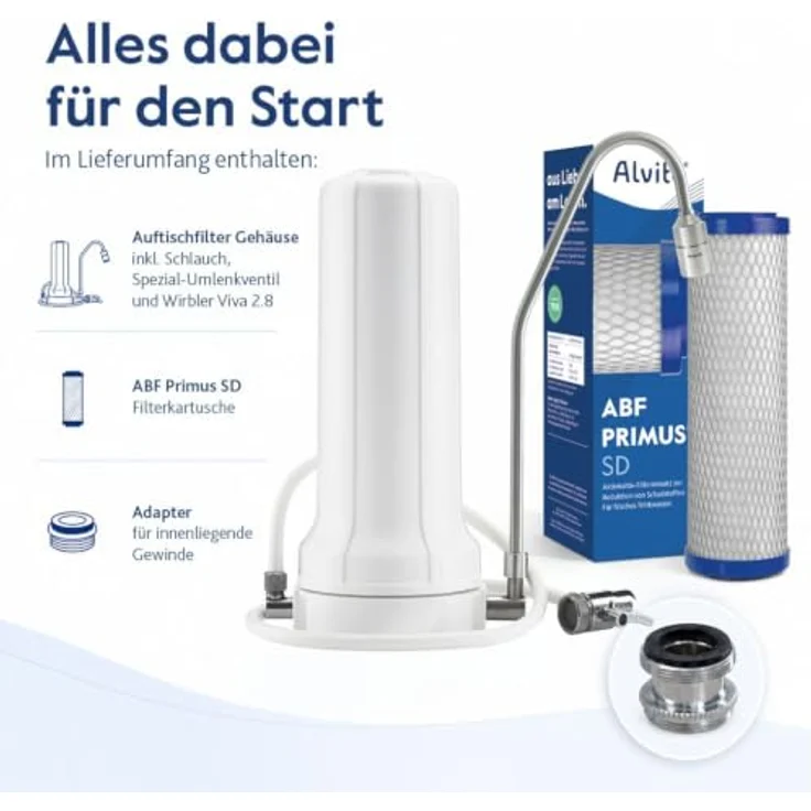 Alvito Auftischfilter PRO Vital, Wasserfilter mit Primus EM Filter und Viva Wirbler, inkl. Lebensblume Button, mobil und einfach installierbar – Bild 3