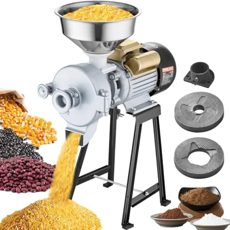 VEVOR Getreidemühle Gewürzmühle 3 kW, kommerzielle Maismühle mit Trichter, einstellbare Mahlstärke, Hochleistungs-Trocken- und Nassmühle, 50 kg/h