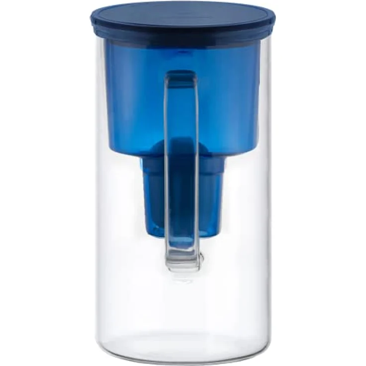 Wessper Wasserfilterkanne aus Glas 2.5 L Kompatibel mit Brita-Wasserfilterkartuschen, Inklusive 1 Wasserfilter-Kartusche, Reduziert Kalk und Chlor, Marineblau – Bild 2
