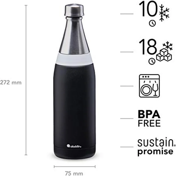 Aladdin Fresco Thermavac Trinkflasche Edelstahl 0.6L Lava Black – Thermosflasche Auslaufsicher - Hält 10+ Stunden Kalt - Wasserflasche BPA-Frei - Thermoskanne Spülmaschinenfest – Bild 3