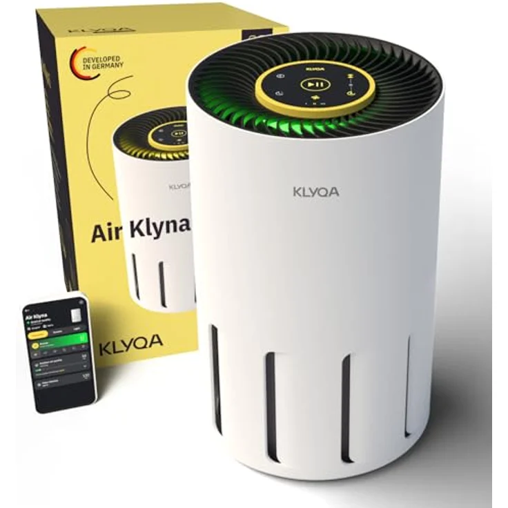 Klyqa Luftreiniger Air Klyna S 360° HEPA-Filter Leaf in Weiß I Luftreiniger gegen Tierhaare und Allergene I Smarter Air Klyna für große Räume I 300 CADR I Geräuscharmer Luftreiniger mit Umgebungslicht – Bild 1