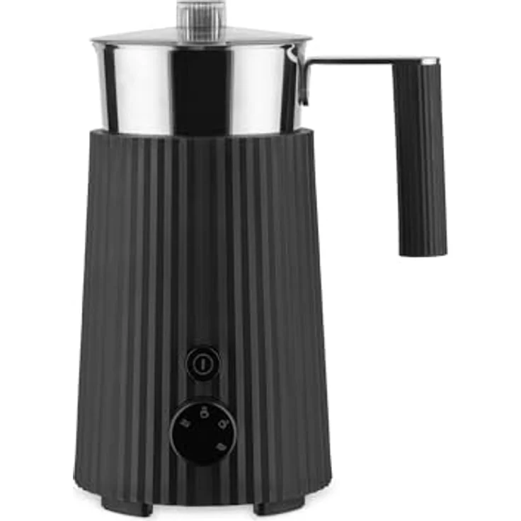 Alessi Plissé Milchaufschäumer, Schwarz, mit Falten-Design und Stahlkorpus – Bild 1
