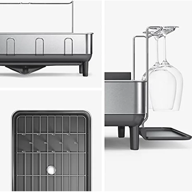 Simplehuman KT1181 Stahlrahmen Abtropfgestell Geschirr mit Abtropfschale, Geschirrständer mit Besteckhalter, Küche, Groß, grau, gebürsteter Edelstahl, 5 Jahre Garantie – Bild 2