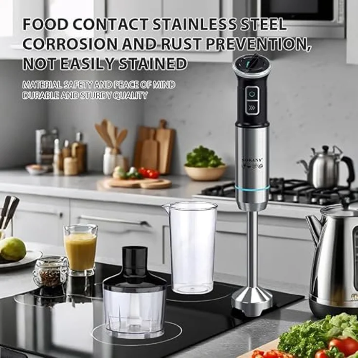 SOKANY Stabmixer Set 1500 W, Pürierstab mit stufenloser Geschwindigkeit, inkl. 8-teiliges Zubehör Set aus Edelstahl – Bild 3