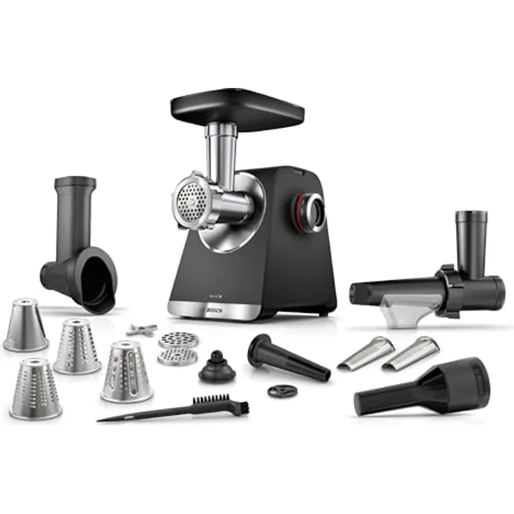 BOSCH Fleischwolf Serie 6 MFWS660B, 500 W, 3,5 kg/Min., schwarz, mit 2 Lochscheiben (3&8mm) und Fruchtpresse, 2 Stufen, 10 J Motorgarantie, Planetengetriebe