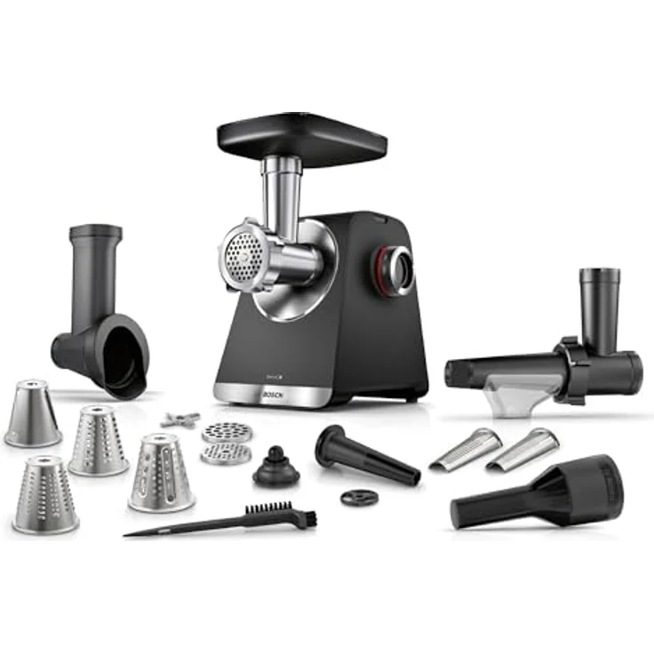 BOSCH Fleischwolf Serie 6 MFWS660B, 500 W, 3,5 kg/Min., schwarz, mit 2 Lochscheiben (3&8mm) und Fruchtpresse, 2 Stufen, 10 J Motorgarantie, Planetengetriebe – Bild 1