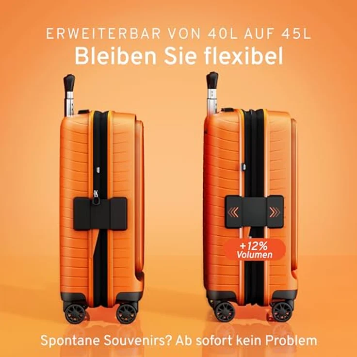 Stratic Novium 4 Rollen Kabinentrolley S 55 cm mit Laptopfach und Dehnfalte, orange – Bild 4