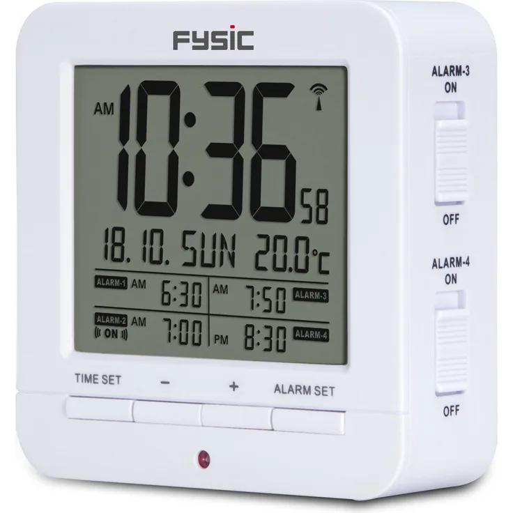 Fysic FKW-8, Wecker mit Thermometer und DCF-Signal, weiss, Vierfach-Weckfunktion mit Schlummeroption