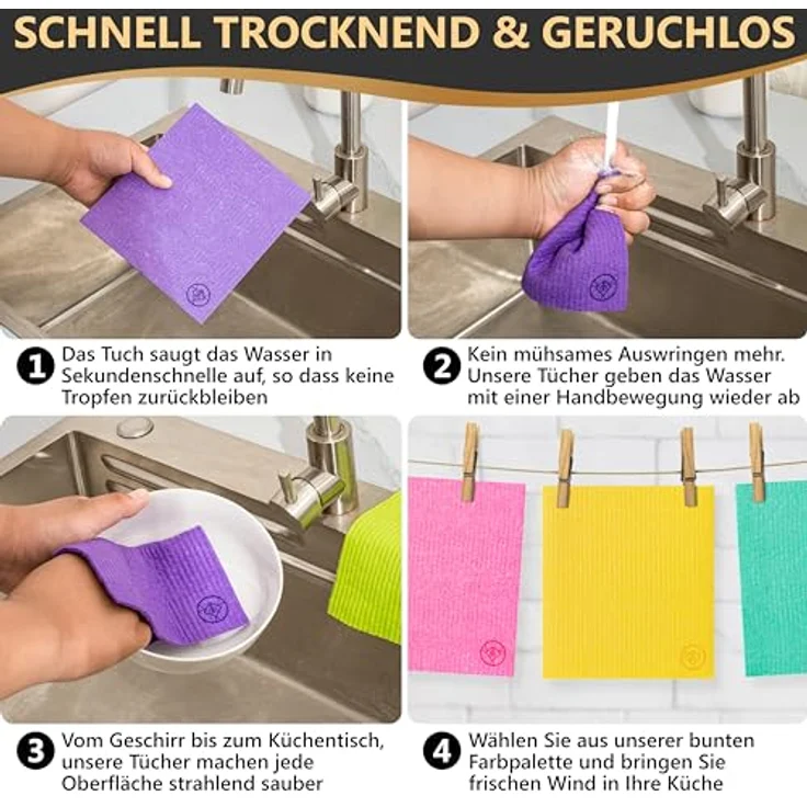 DANIHOME® 5er Set Schwammtücher in Sky Blue - Hochabsorbierende, waschbare Putz- & Spüllappen für Küche und Haushalt - Wiederverwendbar und langlebig – Bild 4