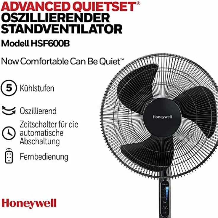 Honeywell Moderner QuietSet (Leiser), sich Drehender Standventilator mit Lärmminderungstechnologie - HSF600BE – Bild 2