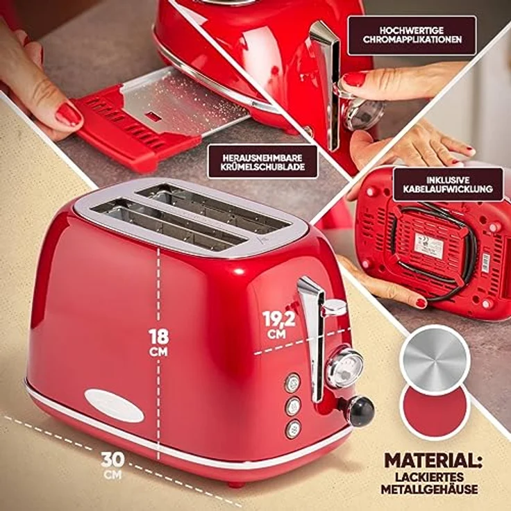 ProfiCook Vintage PC-TA 1193 Toaster, rot-chrom – Bild 6