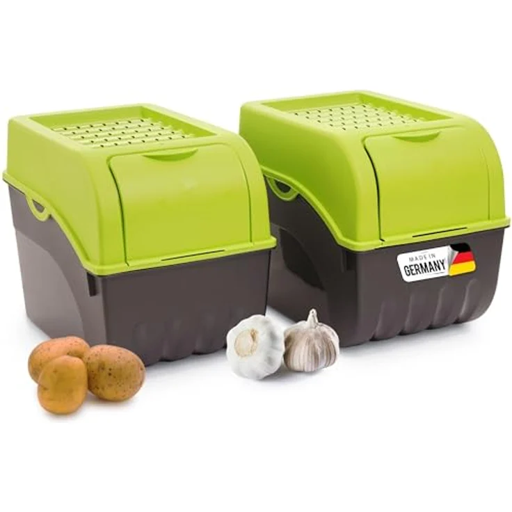 AMP Novaliv Gemüsebox 2er Set, Aufbewahrungsdose für Obst und Gemüse, 9L, grün, stapelbar und luftzirkulierend – Bild 1