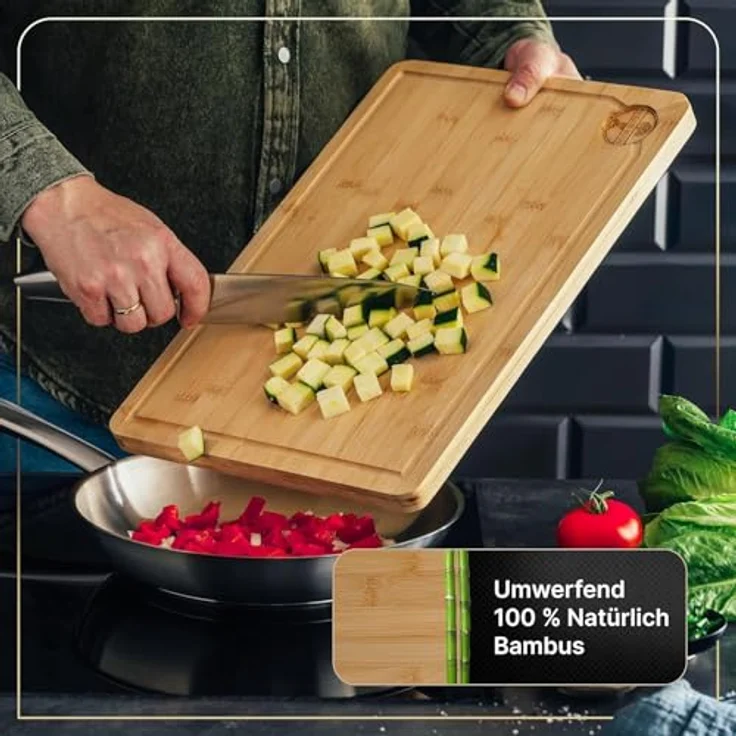 Deer & Oak XXL Bambus Schneidebrett 44x30x2cm, Vorgeölt & Wasserabweisend, Hygienisch und Messerfreundlich für Fleisch, Gemüse & Brot – Bild 2