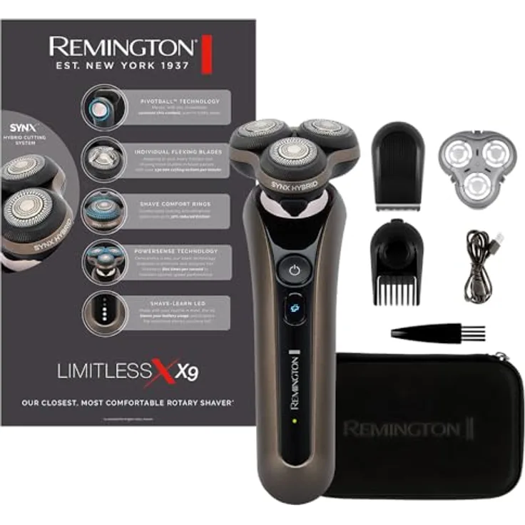 Remington X9 Turbo Rotationsrasierer XR1795, Elektrischer Herrenrasierer mit SynX Hybrid Schneidesystem, 360°PivotBall, inkl. Detail- & Barttrimmer, Nass- & Trockenrasur, Rot