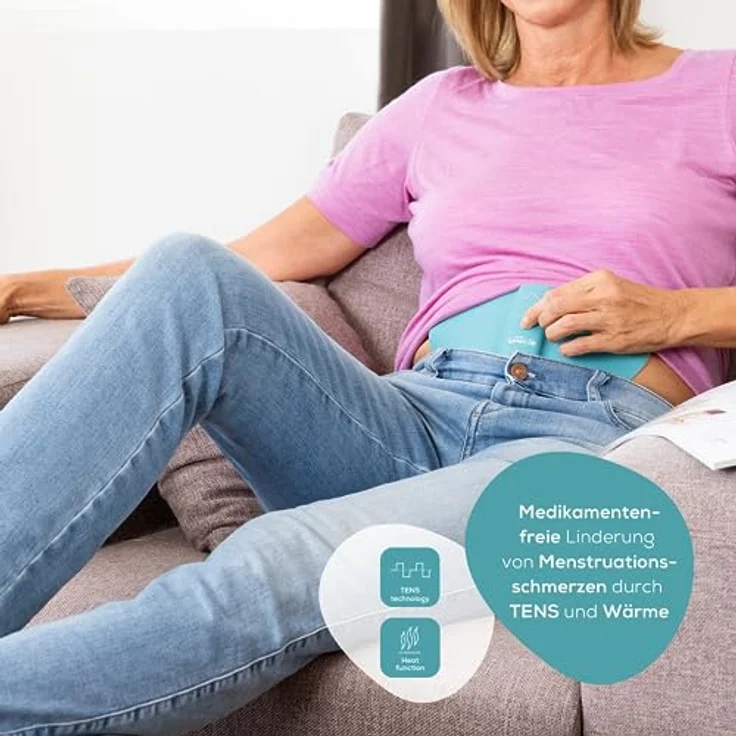 Beurer EM 55 Menstrual Relax+, gegen Menstruationsschmerzen und Schmerzen aus Endometriose, TENS und Wärme-Funktion, mit wiederaufladbarem Akku, Größere Wärmefläche, türkis – Bild 2