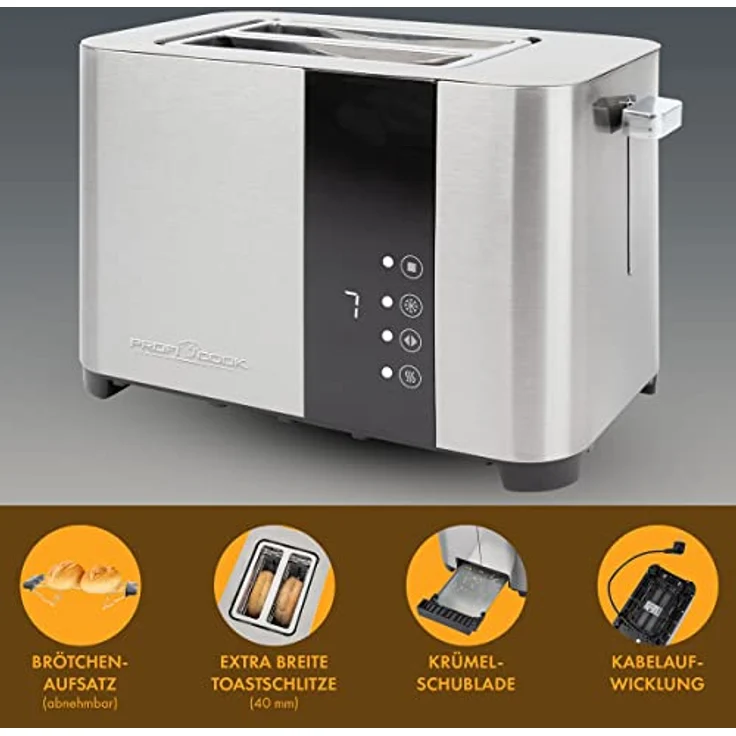 ProfiCook Toaster, Toaster 2 Scheiben mit Sensor Touch Bedienung ...