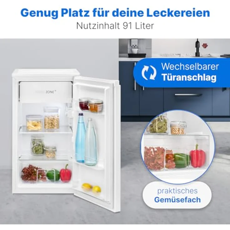 Bomann® Fridge KS 7254, Mini Kühlschrank mit Gefrierfach, 91L, 2 Ablagen, wechselbarer Türanschlag, leise, weiß – Bild 2