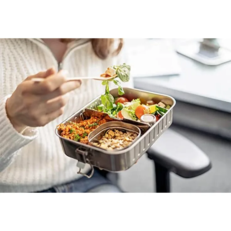 ECO Brotbox Marmita auslaufsichere Brotdose | designt und produziert in Portugal| dreiteilig mit Behältern für Soßen und Extra-Snacks und flexiblen Trennsteg
