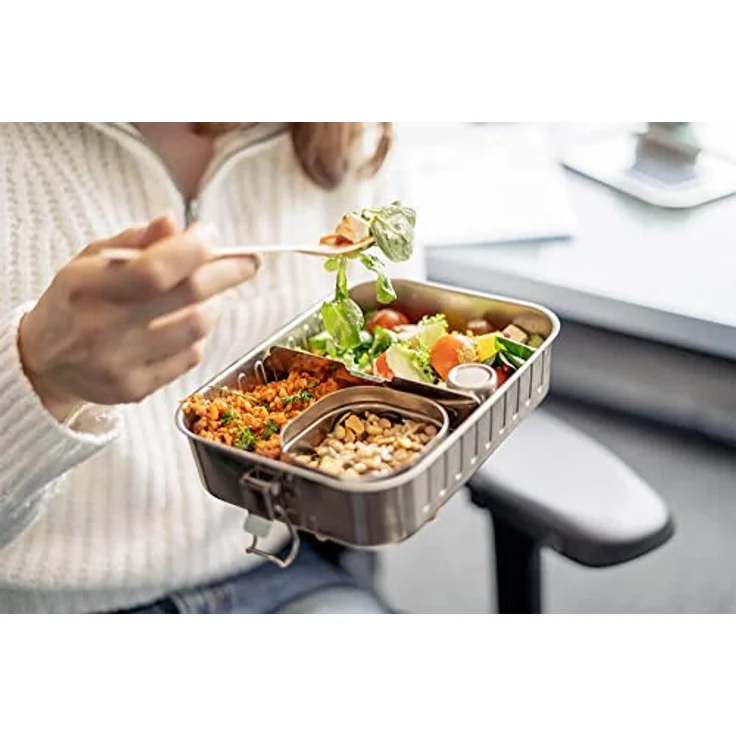 ECO Brotbox Marmita auslaufsichere Brotdose | designt und produziert in Portugal| dreiteilig mit Behältern für Soßen und Extra-Snacks und flexiblen Trennsteg – Bild 1