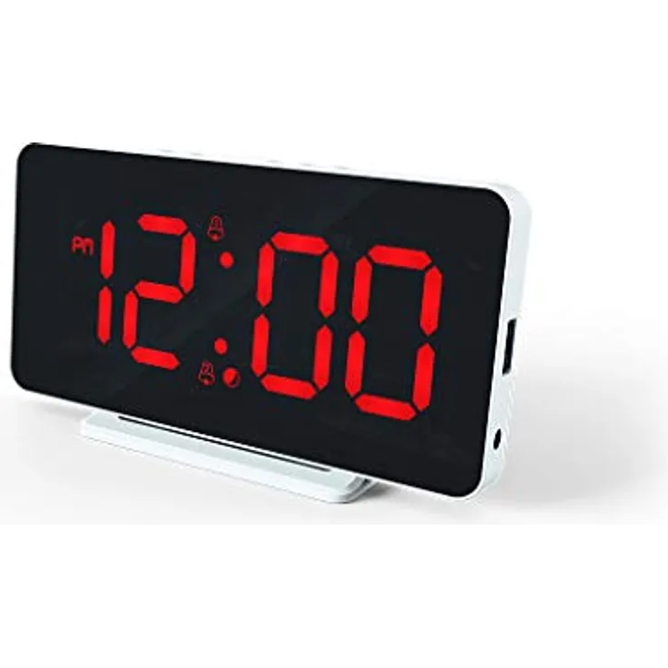 Caliber Wecker Digital - Doppelter Alarm - USB - Dimmbarer LED-Anzeige - Wiederaufladbar - Weiß - 152 x 12 x 75 mm