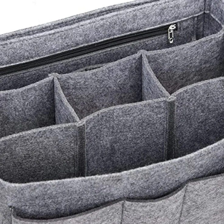 relaxdays Handtasche Taschenorganizer aus Filz, Größe S, dunkelgrau mit 4 Außentaschen und 3 Innentaschen – Bild 7