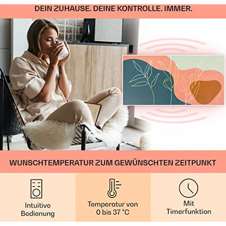 Wonderwall Air Art Smart Infrarotheizung 60x120 cm 700W Wandinstallation App-Steuerung Goldene Linien – Bild 3