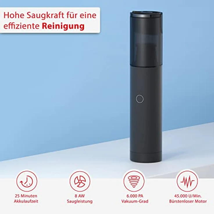 Roidmi Schwarz P1 Akku-Staubsauger, Handstaubsauger, HEPA Filter, bis zu 25 Minuten Akkulaufzeit, hohe Saugleistung mit 6.000 Pa, USB-Anschluss, Geräuscharm, LED-Beleuchtung – Bild 4