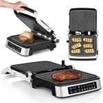 Zeegma Grill Chef Elektrischer Kontaktgrill und Sandwichtoaster 2100W, Herausnehmbare Heizplatten, 2in1, 180 ° Klappbar, ILAG-Antihaftbeschichtung, Tropfschale, Akustische Benachrichtigungen (SILVER)