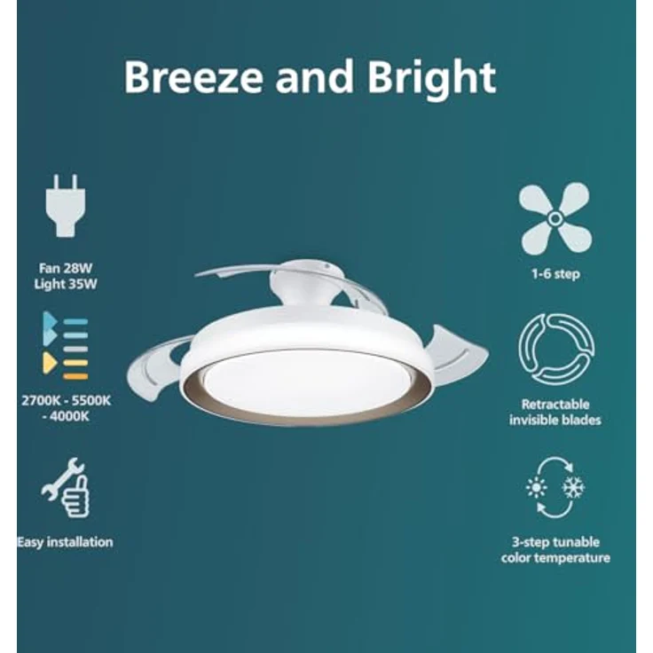 Philips LED DC-Deckenleuchte Bliss mit Ventilator, Ø 106 cm x 41,8 cm, Lichttemperatur 2700-5500 K, Gold – Bild 3